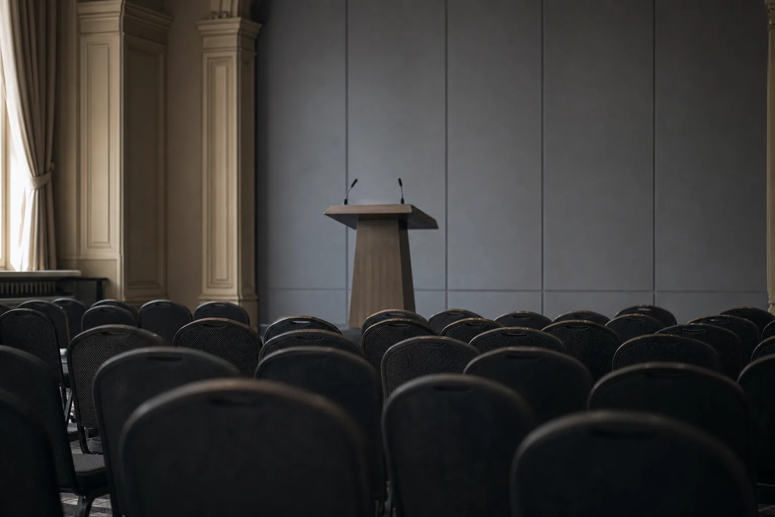 Symbolbild: Ein leerer Konferenzsaal steht für parteiinterne Beratungen über den Europakurs.