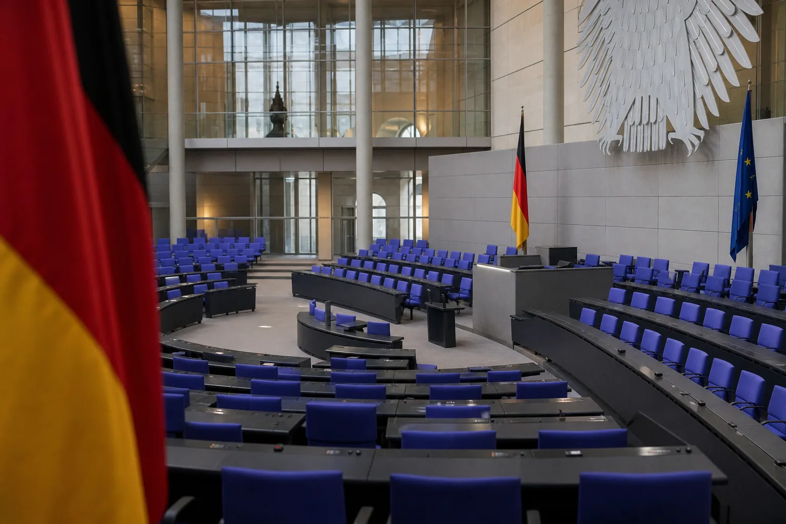 Symbolbild: Ein leerer Plenarsaal steht für die Debatte um Mehrheiten im Thüringer Landtag.
