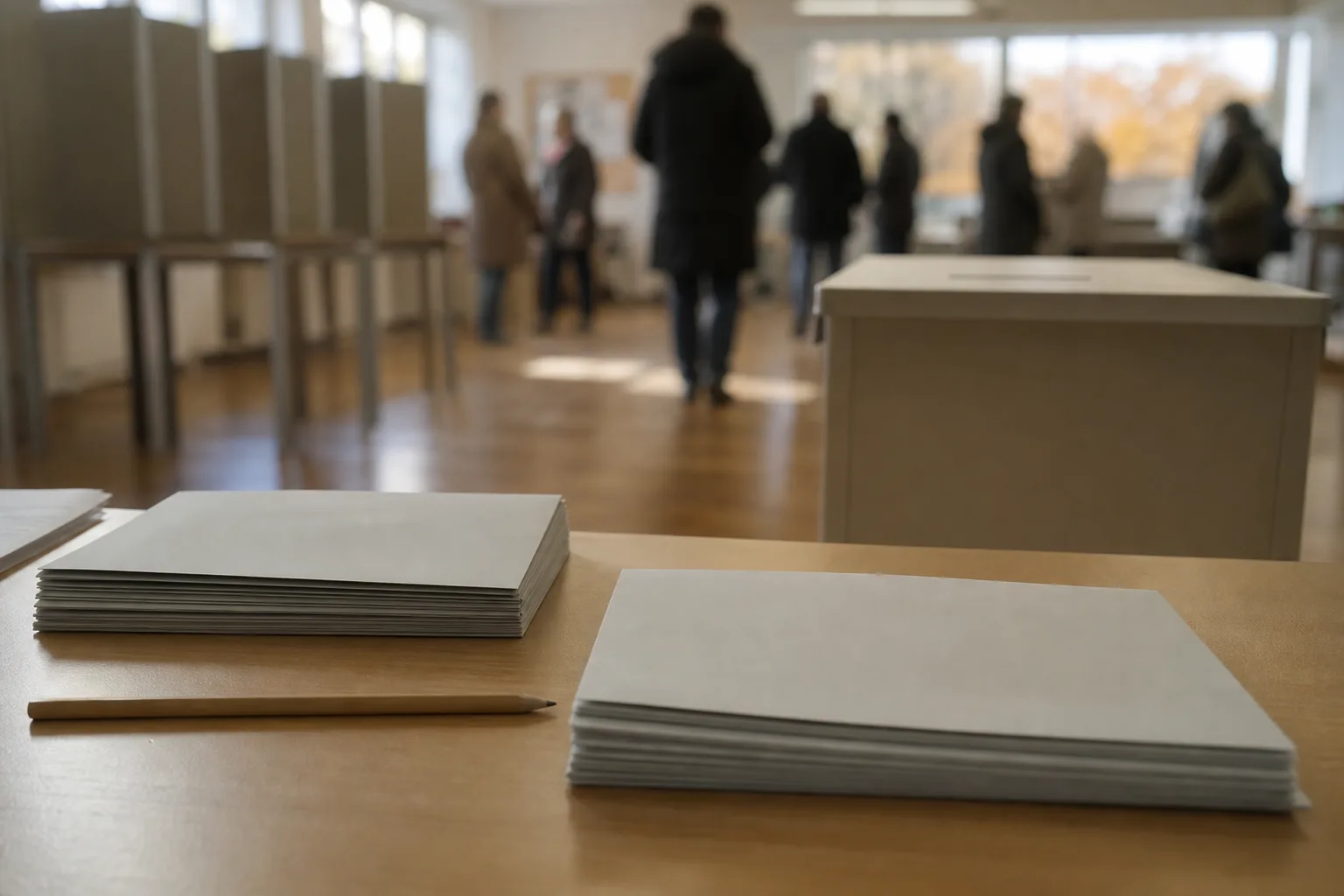 Symbolbild: Ein Wahllokal steht für die aktuelle Debatte über die Umfragewerte der Parteien.