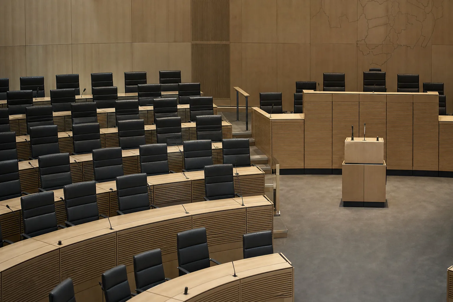 Symbolbild: Ein leerer Plenarsaal steht für den politischen Streit nach der Wahl in Magdeburg.