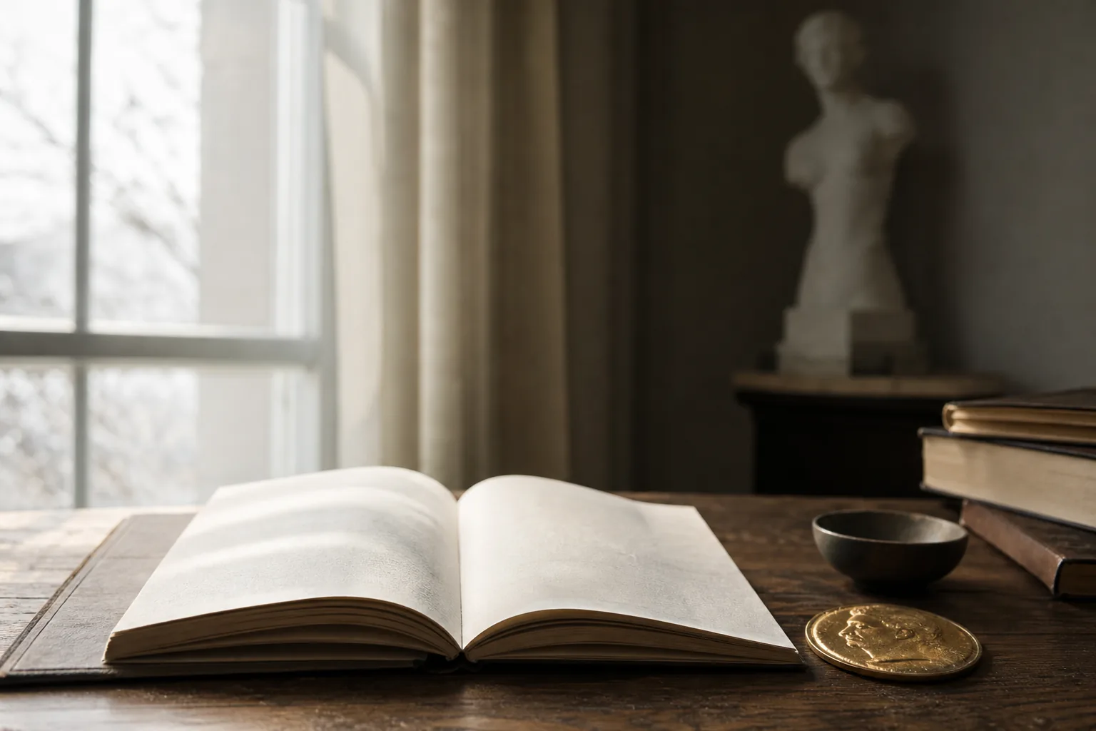 Symbolbild: Ein aufgeschlagenes Buch und eine angedeutete Medaille stehen für den Literaturnobelpreis.