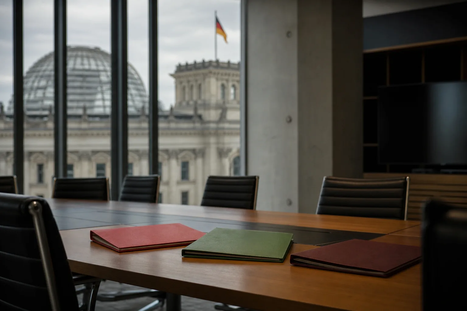 Symbolbild: Ein leerer Verhandlungstisch steht für die schwierigen Sondierungen in Berlin.