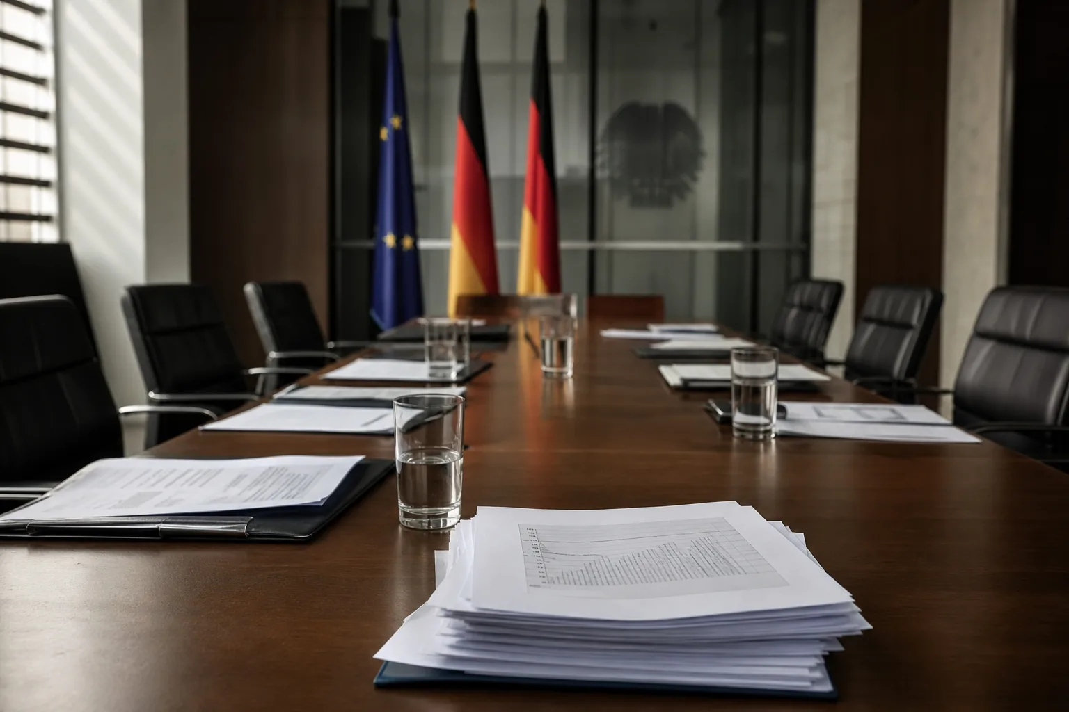 Symbolbild: Leerer Verhandlungstisch als Motiv für den Streit über Rentenreform und Koalitionsklima.