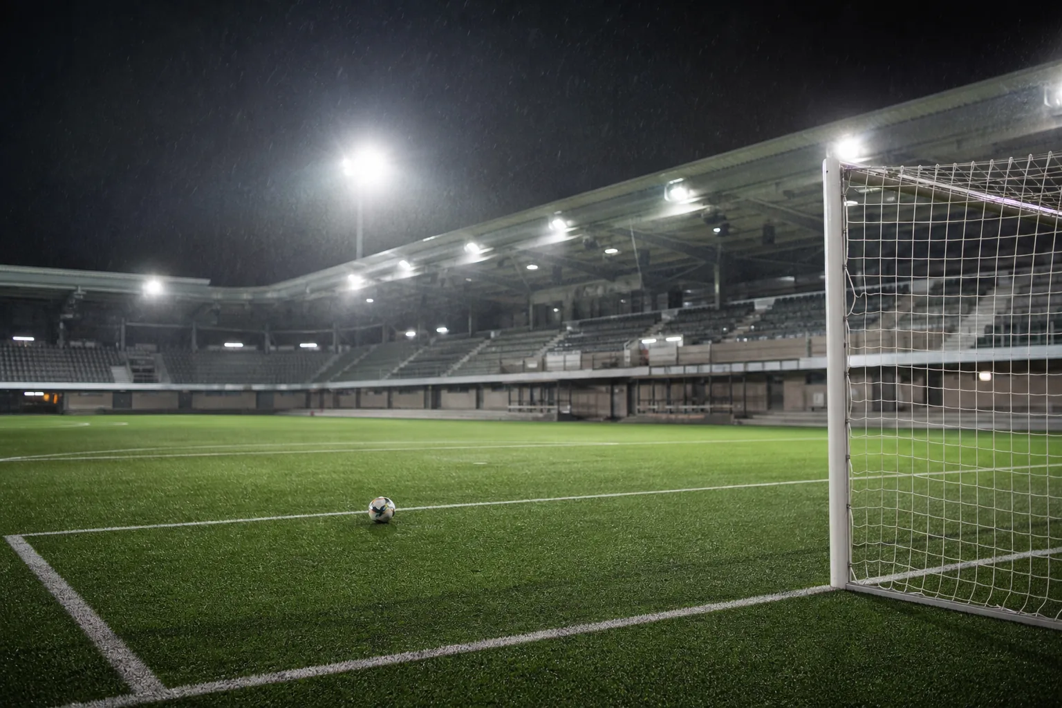 Symbolbild: Ein nächtliches Fußballstadion steht für den schwierigen Champions-League-Abend des FC Bayern in Stavanger.