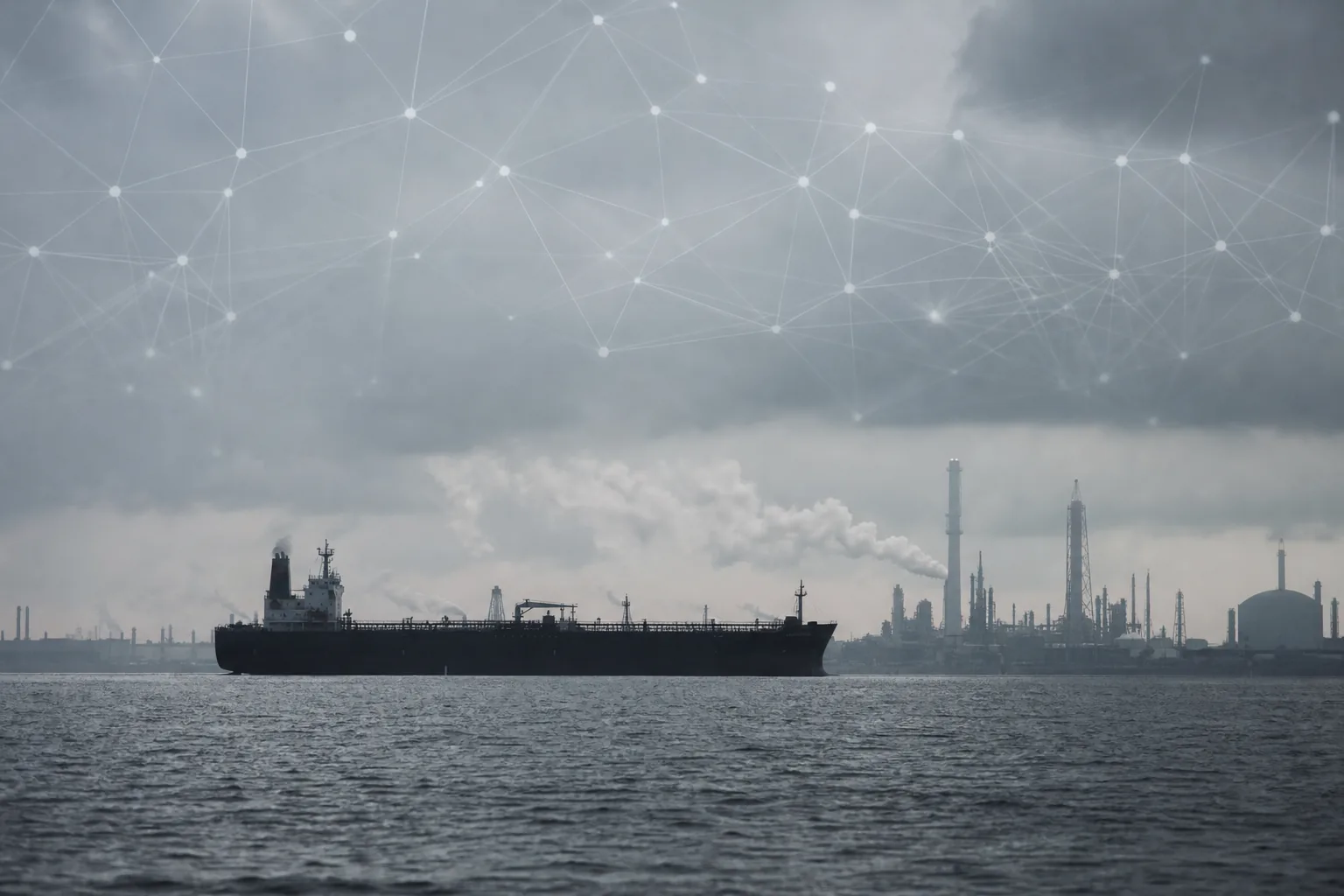 Symbolbild: Ein Tanker vor einer Industrieküste steht für die Debatte über Schattenflotte, Sabotagerisiken und kritische Infrastruktur.