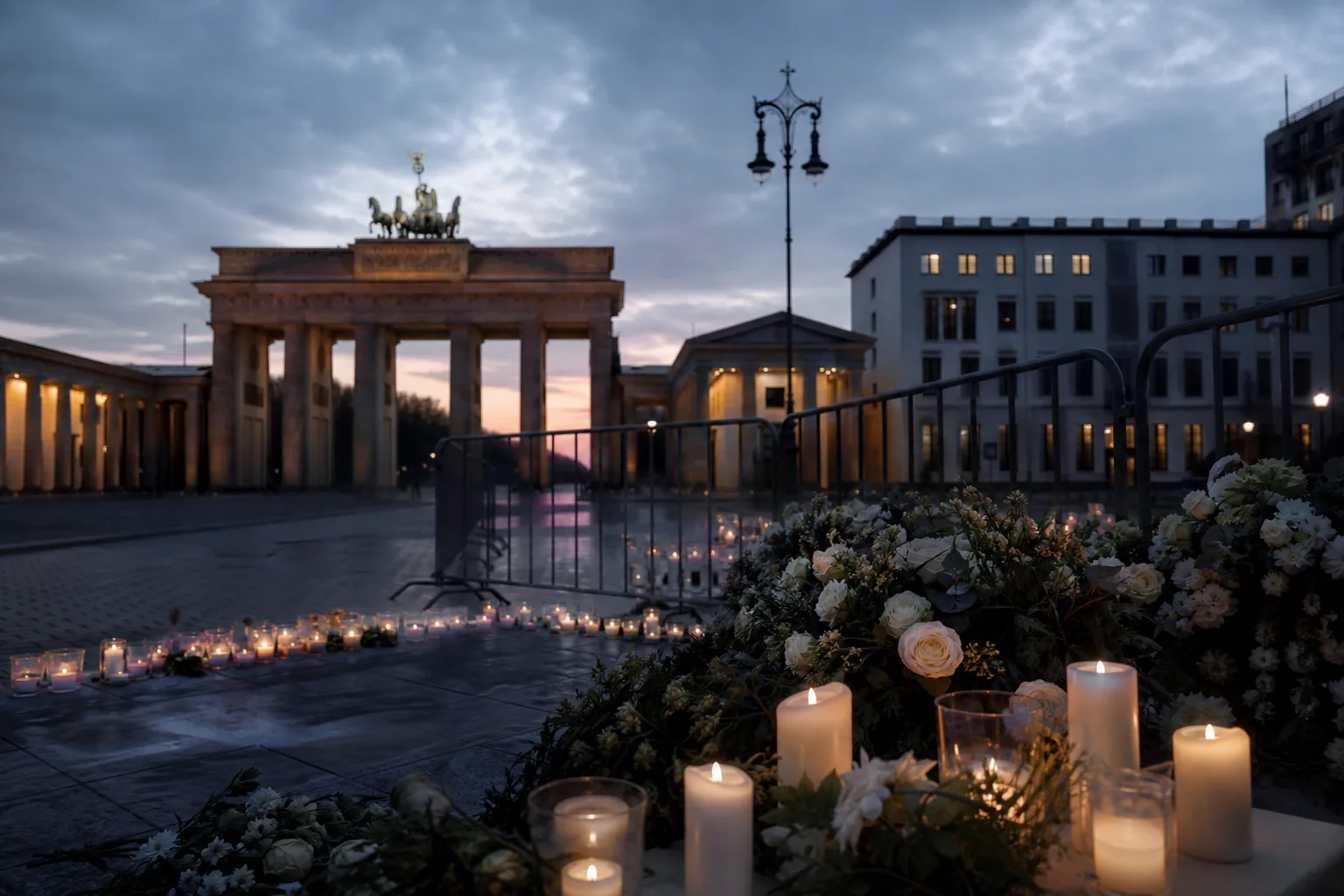 Symbolbild: Kerzen und Absperrungen auf einem Berliner Platz stehen für Gedenken und angespannte Sicherheitslage.
