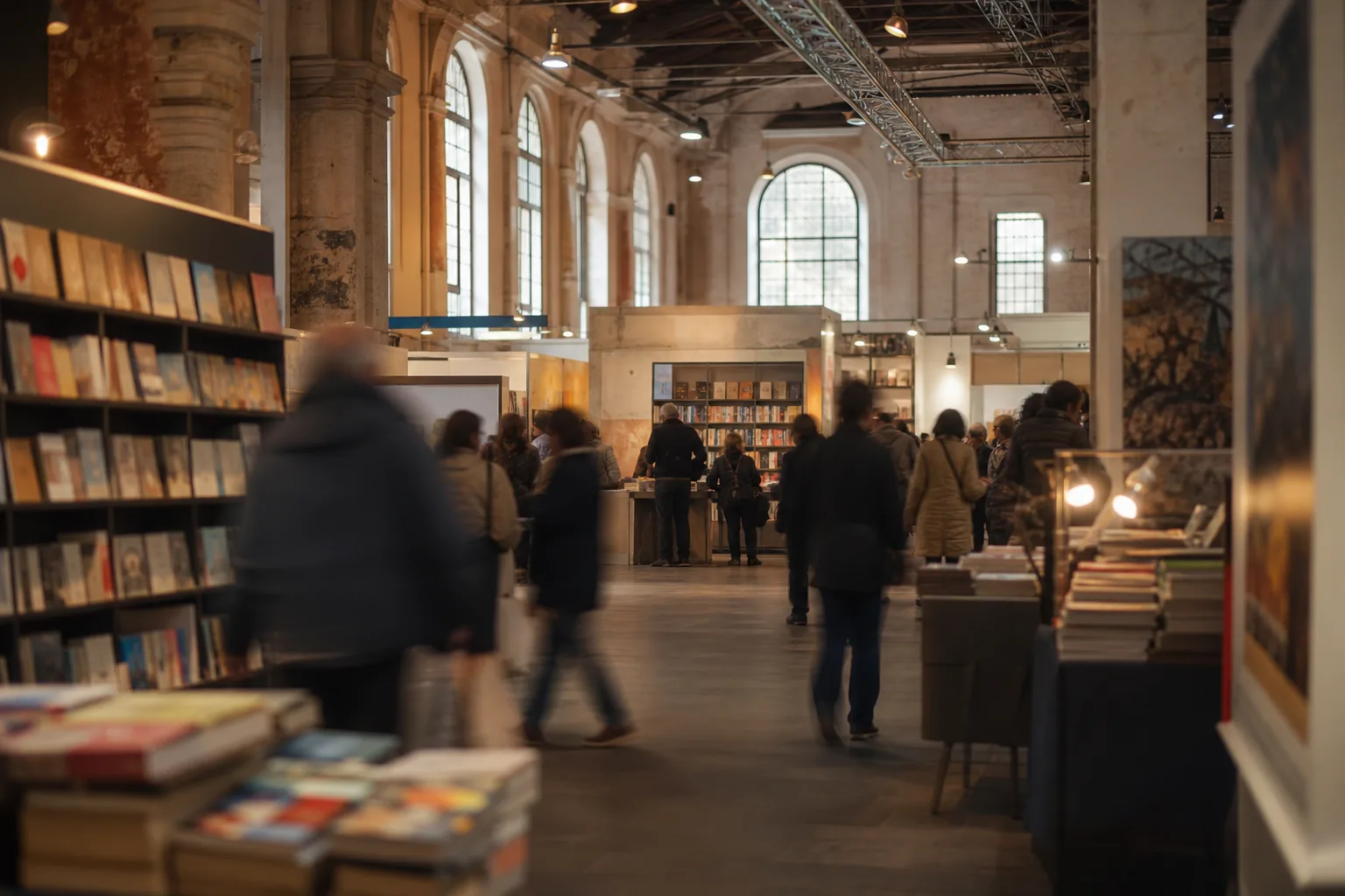 Symbolbild: Eine Buchmessehalle mit anonymen Besucherinnen und Besuchern steht für die gemischte Bilanz der Frankfurter Buchmesse.