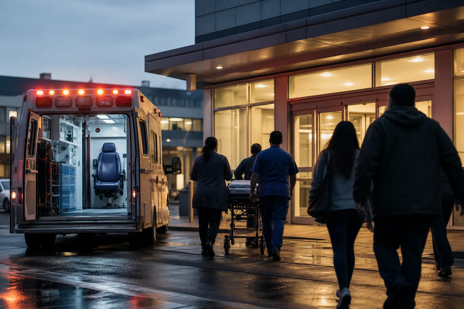Symbolbild: Eine Krankenhaus-Notaufnahme mit Rettungswagen steht für die geplante Neuordnung der Notfallversorgung.