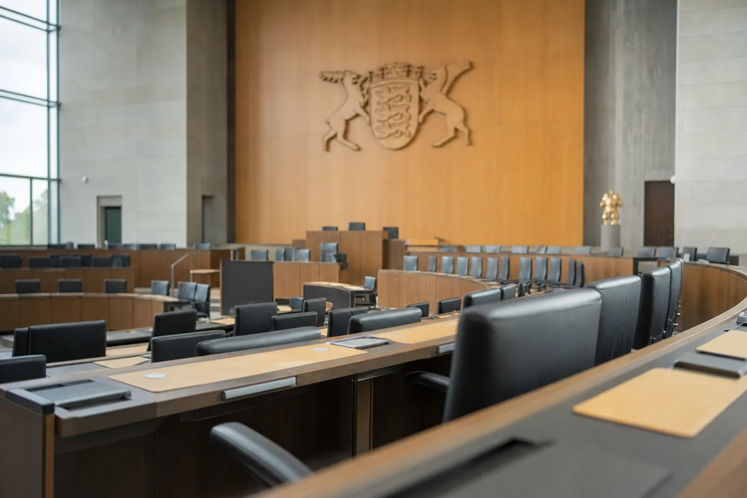 Symbolbild: Ein leerer Plenarsaal steht für die Debatte um eine mögliche Abwesenheit bei einer geheimen Wahl.