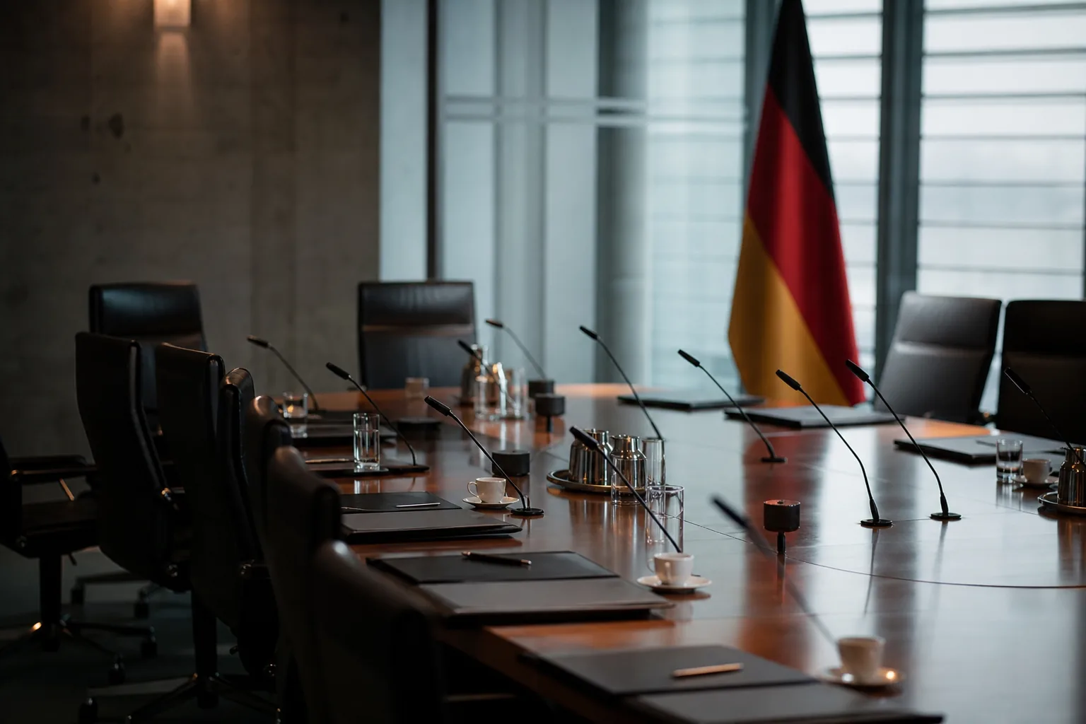 Symbolbild: Ein leerer Konferenzraum steht für die Beratungen der Parteiführung in angespannter Lage.