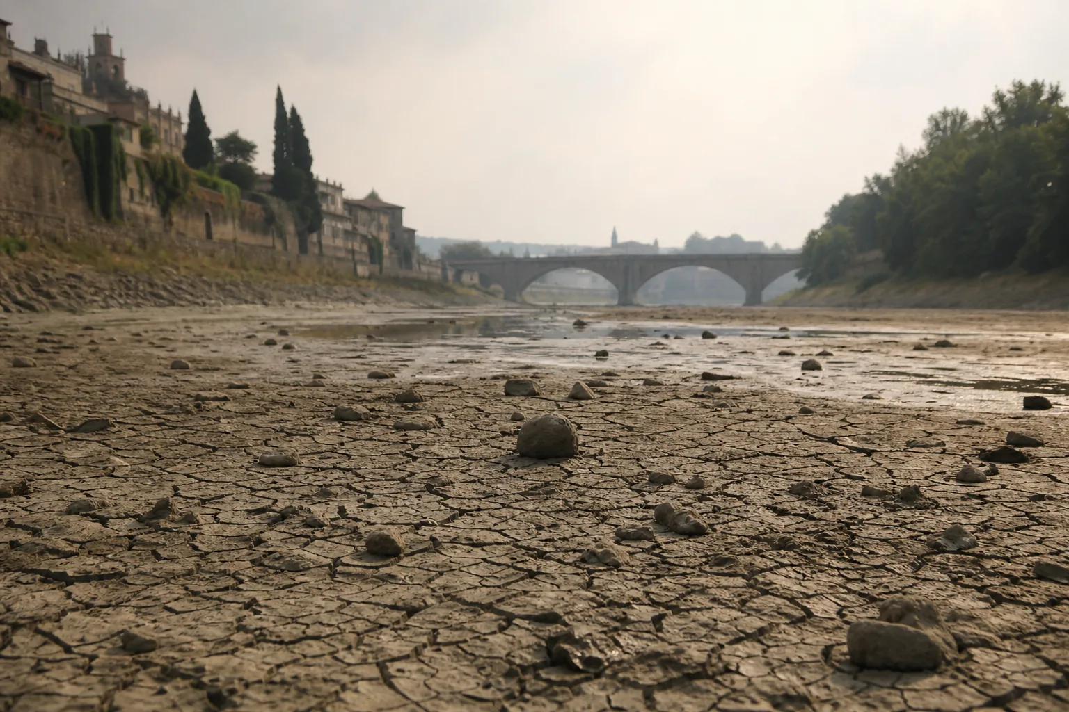 Symbolbild: Ein ausgetrocknetes Flussbett steht für Hitze, Dürre und Niedrigwasser in Europa.