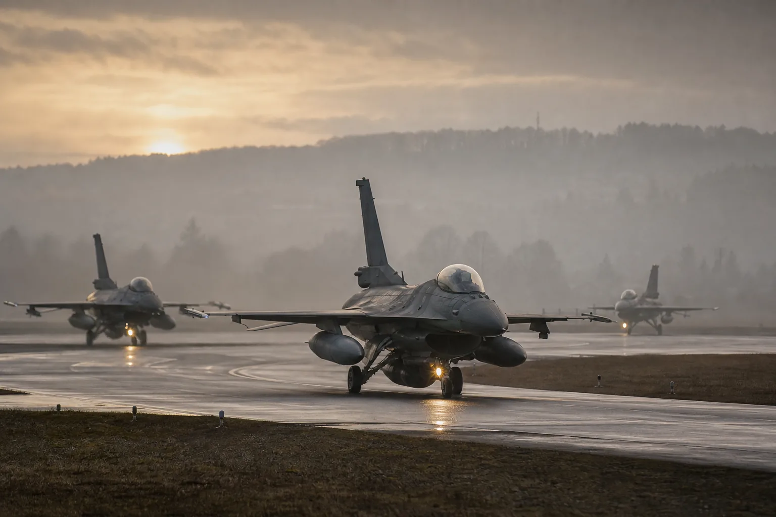Symbolbild: Kampfflugzeuge auf einem Militärflugplatz während einer Nato-Übung.