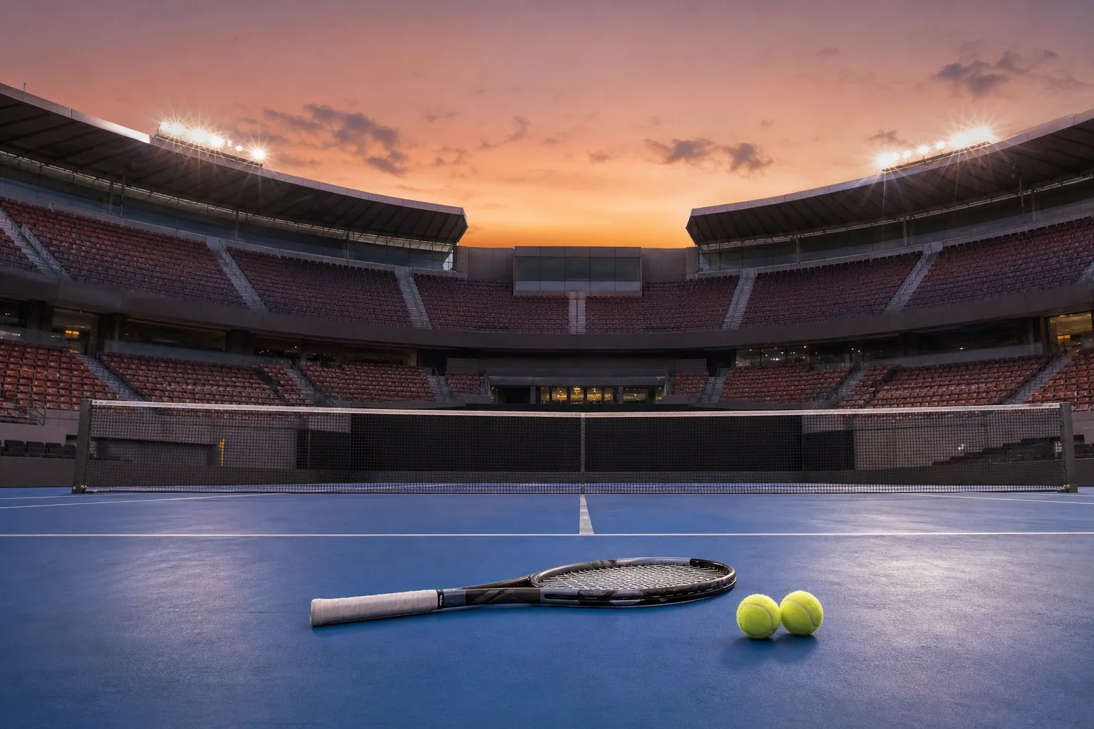 Symbolbild: Ein Tennisplatz unter Flutlicht steht für Djokovics Turniersieg in Peking.