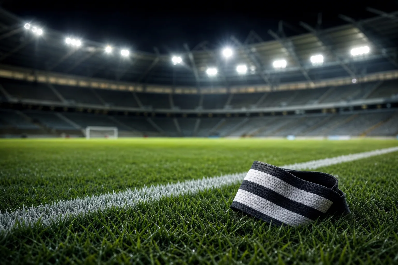 Symbolbild: Eine Kapitänsbinde auf dem Rasen steht für den Abschied eines langjährigen Nationalspielers.