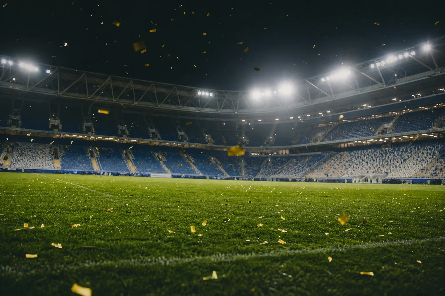 Symbolbild: Flutlicht in einem Fußballstadion nach einem Bundesliga-Spiel.
