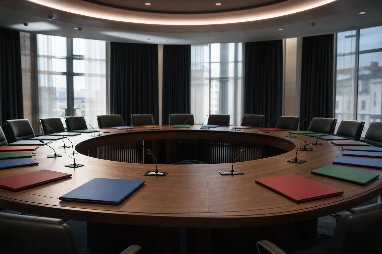 Symbolbild: Ein leerer Verhandlungssaal steht für die schwierigen Gespräche über den künftigen EU-Haushalt.