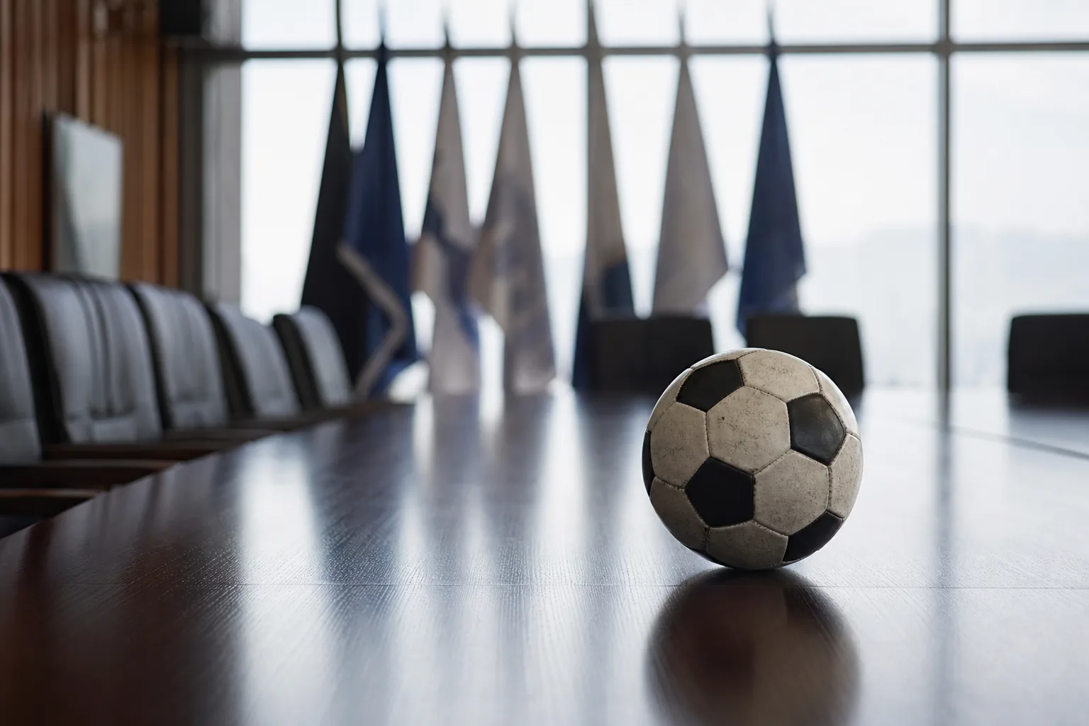 Symbolbild: Ein leerer Sitzungssaal steht für den Machtkampf um die Führung im Weltfußball.