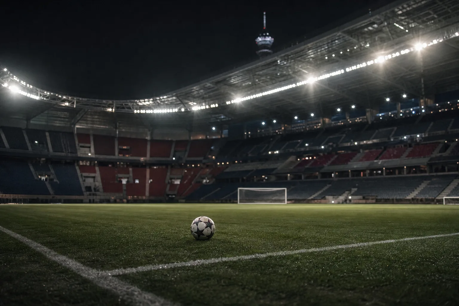 Symbolbild: Ein Fußballstadion unter Flutlicht steht für den Nations-League-Abend in Paris.