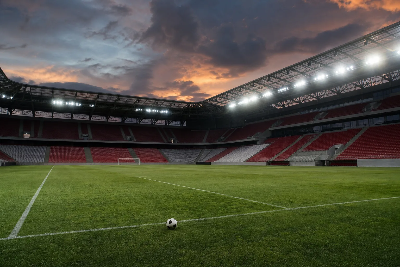 Symbolbild: Ein Fußballstadion unter Flutlicht steht für Freiburgs Sprung an die Bundesliga-Spitze.