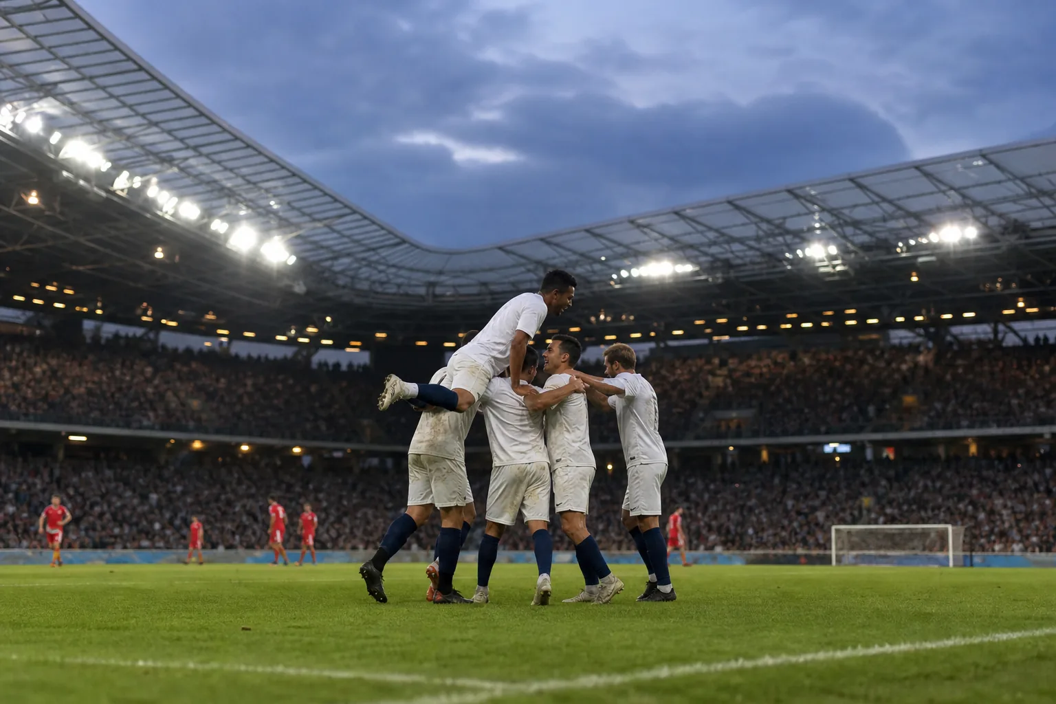 Symbolbild: Ein Bundesliga-Spiel unter Flutlicht steht für einen torreichen 5. Spieltag.