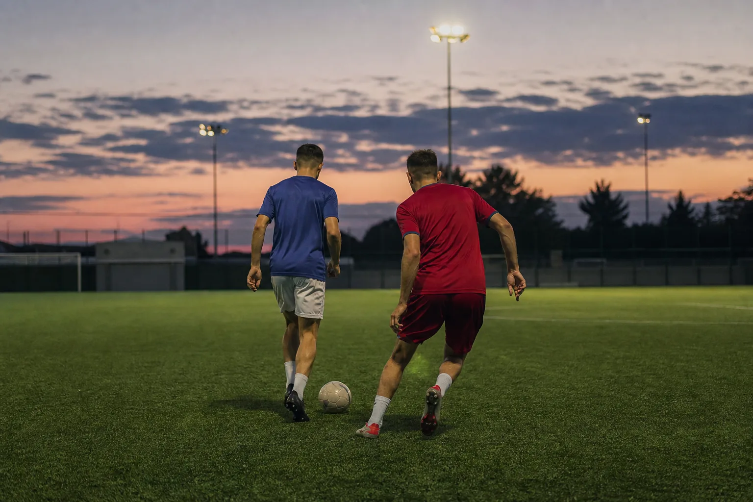 Symbolbild: Ein Fußball-Trainingsplatz steht für ein Testspiel ohne öffentliches Publikum.