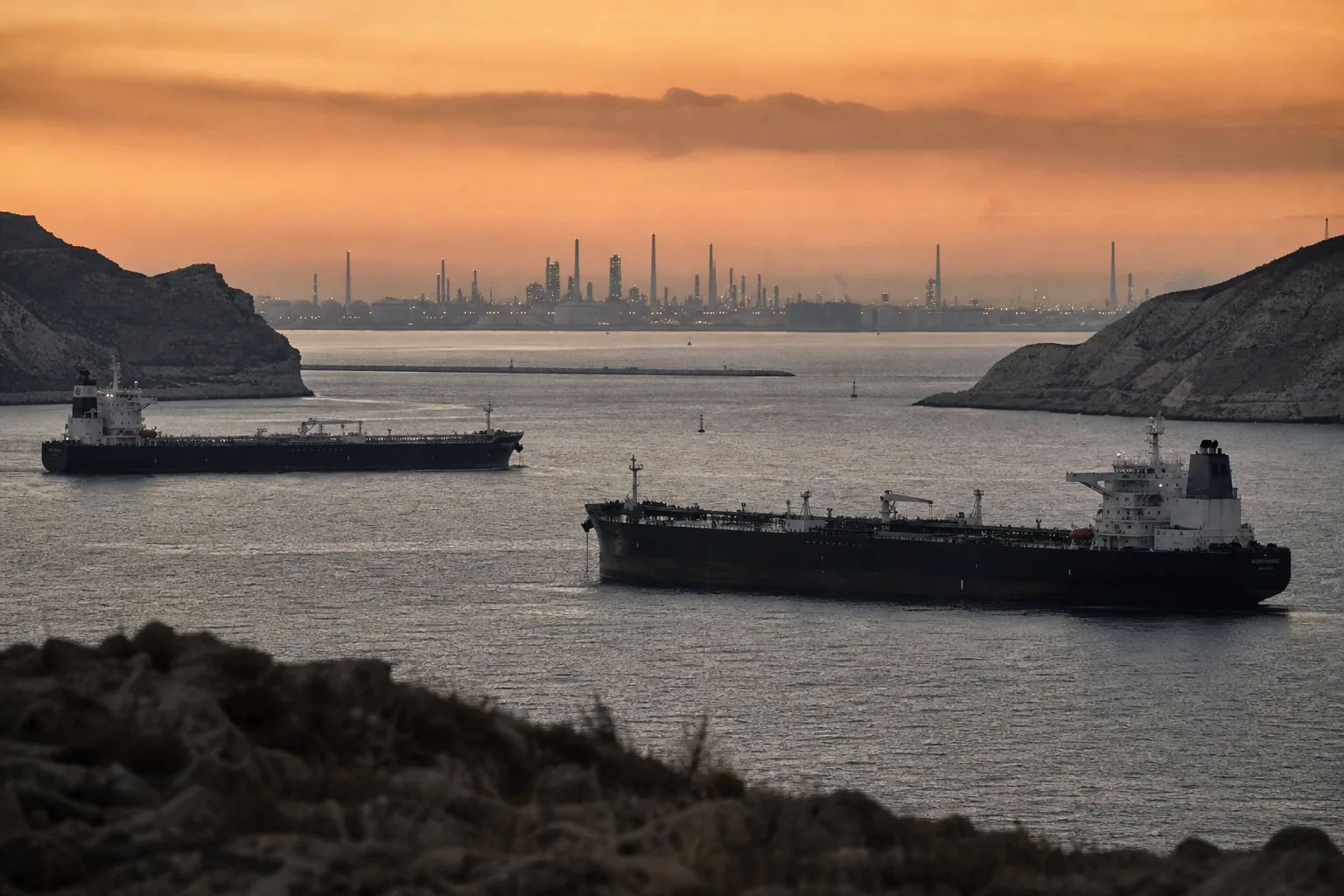 Symbolbild: Öltanker in einer strategisch wichtigen Meerenge stehen für die angespannte Lage auf den Energiemärkten.
