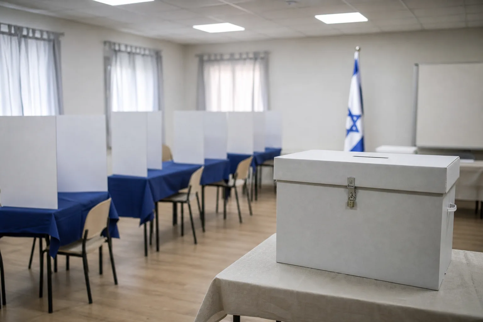 Symbolbild: Ein leeres Wahllokal steht für die anstehende Parlamentswahl in Israel.