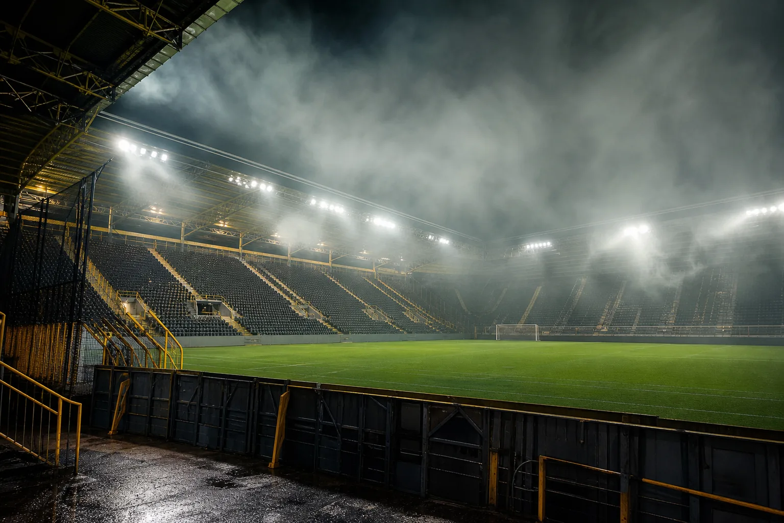 Symbolbild: Ein Fußballstadion unter Flutlicht nach einem hitzigen Derby.