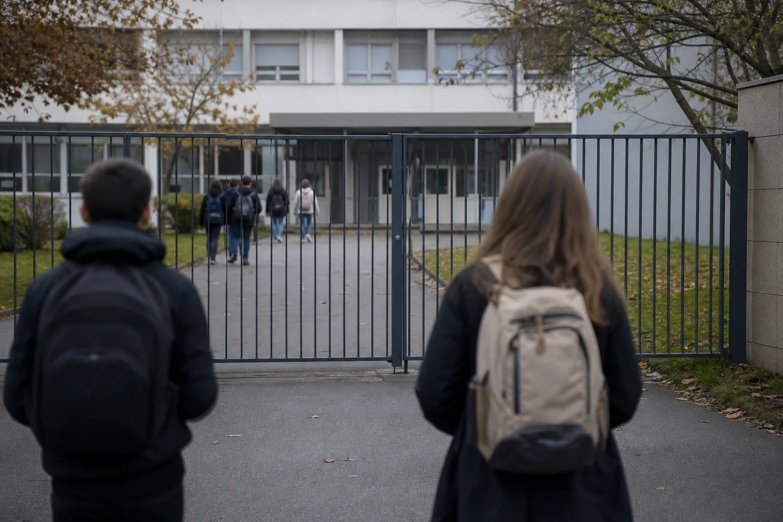 Symbolbild: Ein geschlossenes Schultor steht für die angespannten Bildungsproteste in Frankreich.
