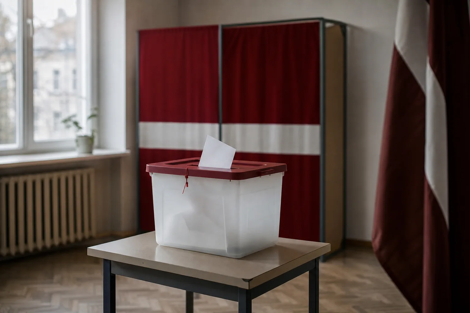 Symbolbild: Eine Wahlurne steht für die Parlamentswahl in Lettland und die politische Entscheidung über den künftigen Kurs des Landes.