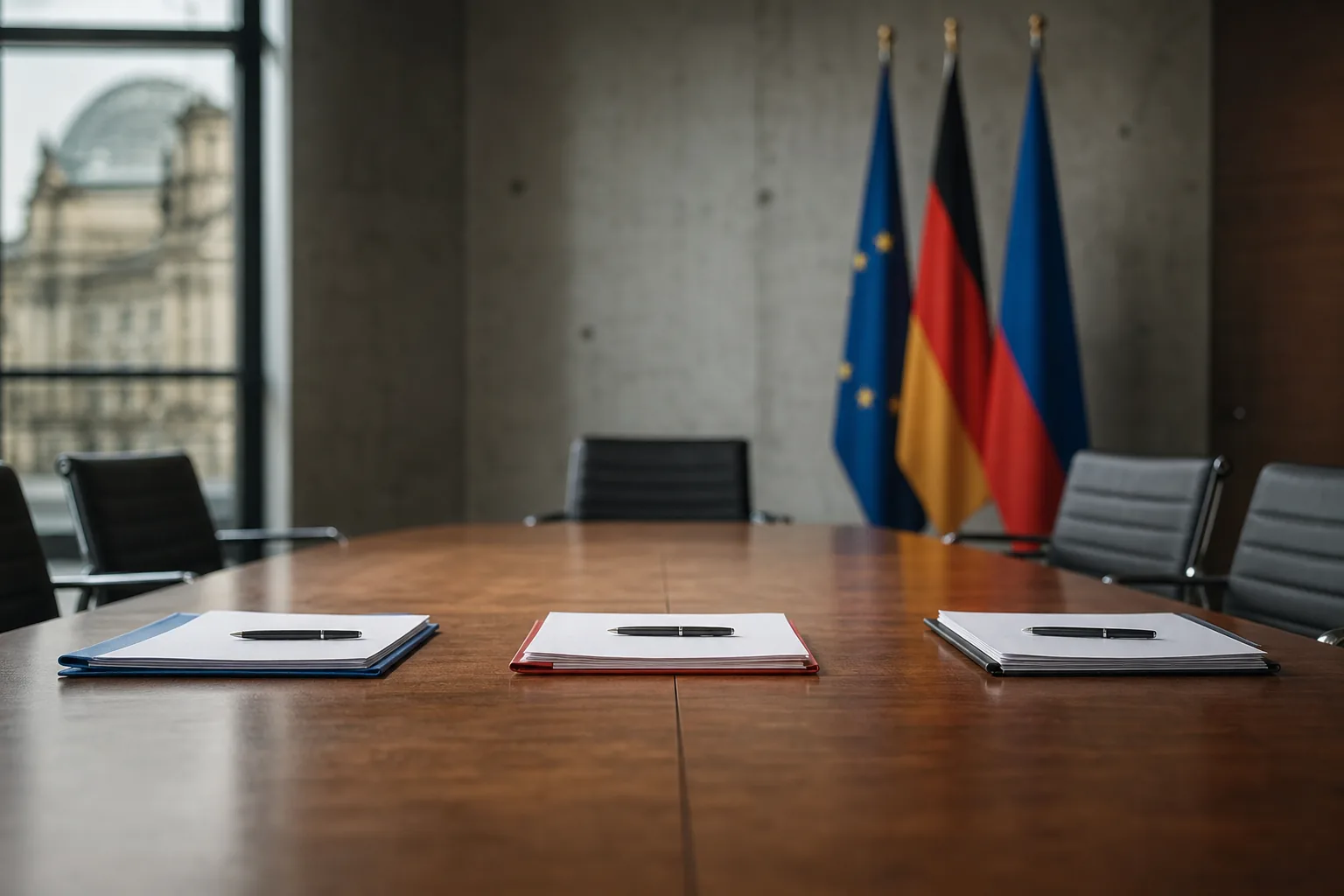 Symbolbild: Ein Verhandlungstisch steht für die schwierigen Sondierungen in Berlin.
