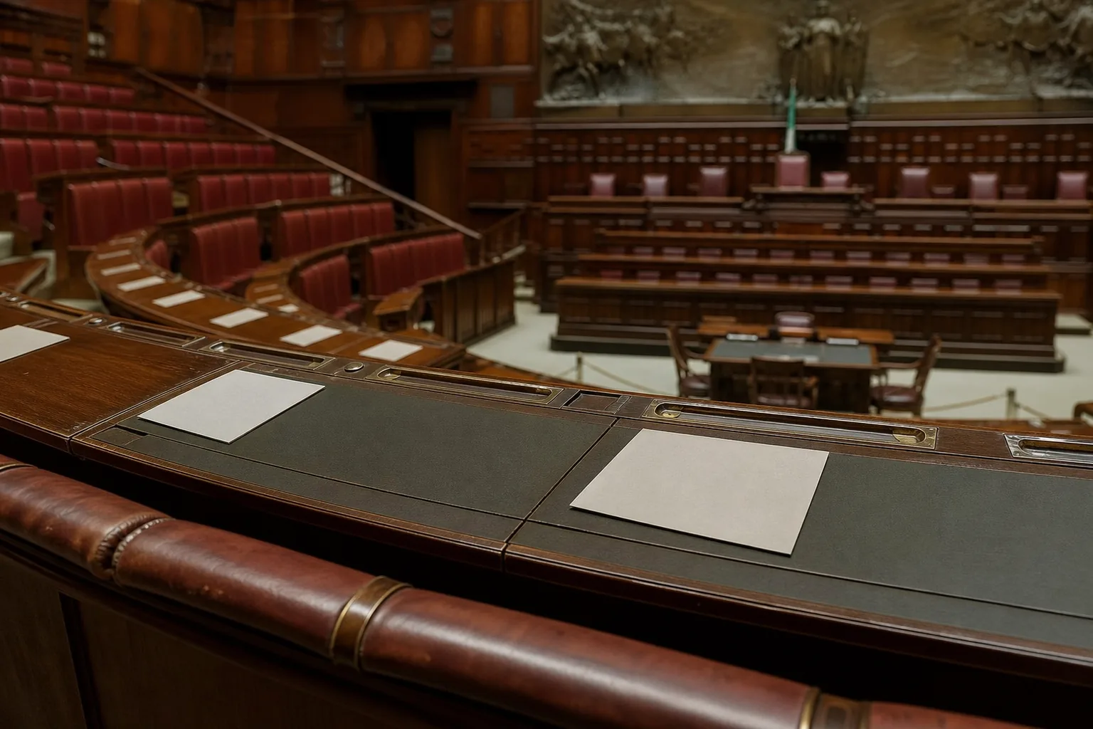 Symbolbild: Ein leerer Parlamentssaal steht für die umstrittene Wahlrechtsreform in Italien.