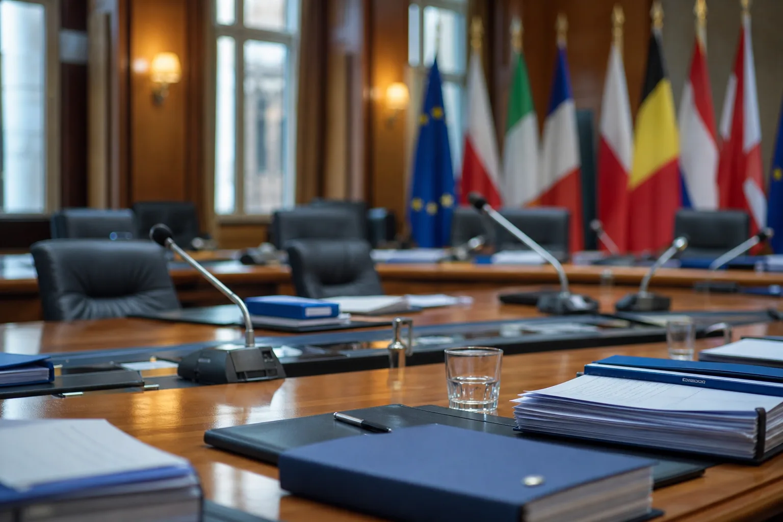 Symbolbild: Ein leerer Verhandlungstisch steht für das Ringen um den künftigen EU-Haushalt.