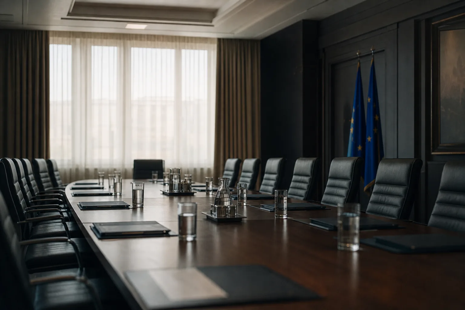Symbolbild: Ein leerer Sitzungstisch steht für die schwierigen Gespräche der Koalition.
