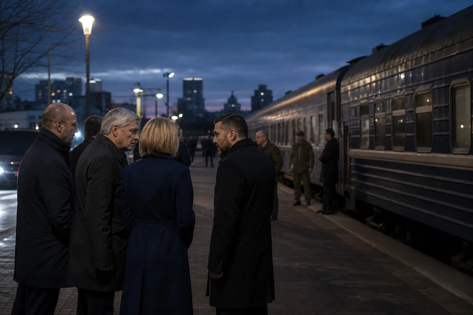 Symbolbild: Ein nächtlicher Bahnhof steht für die Reise des Kanzlers in die Ukraine.
