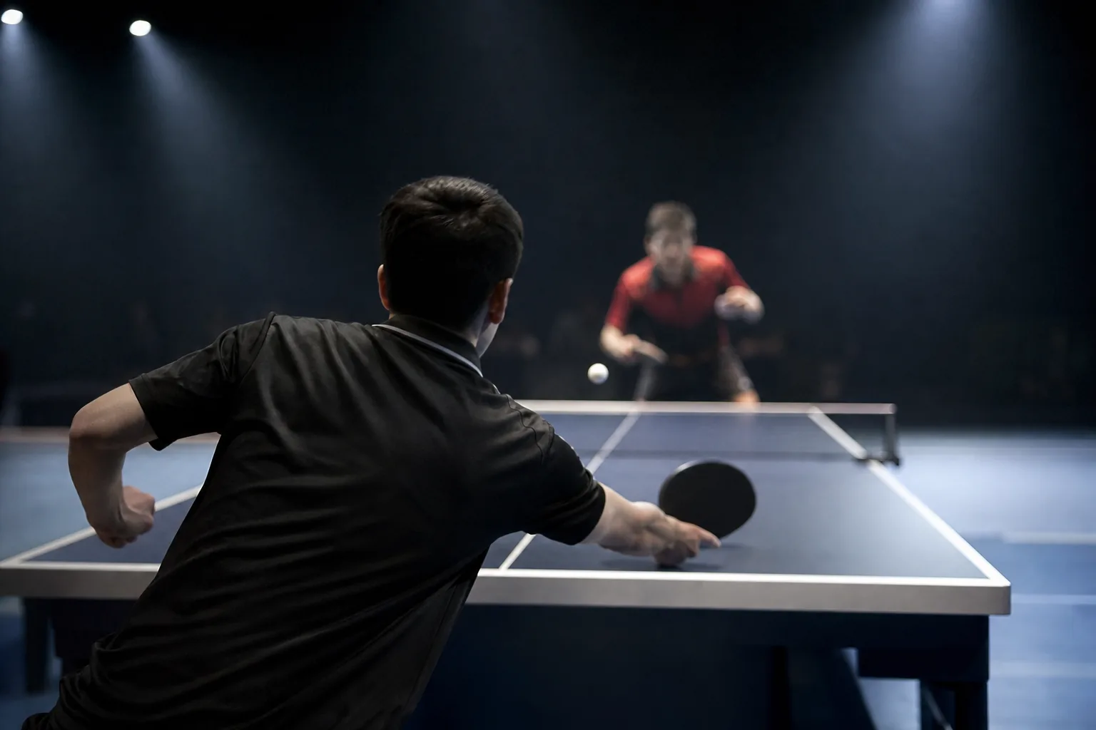 Symbolbild: Ein Tischtennis-Tisch in einer Halle steht für die EM-Entscheidung im Mixed.