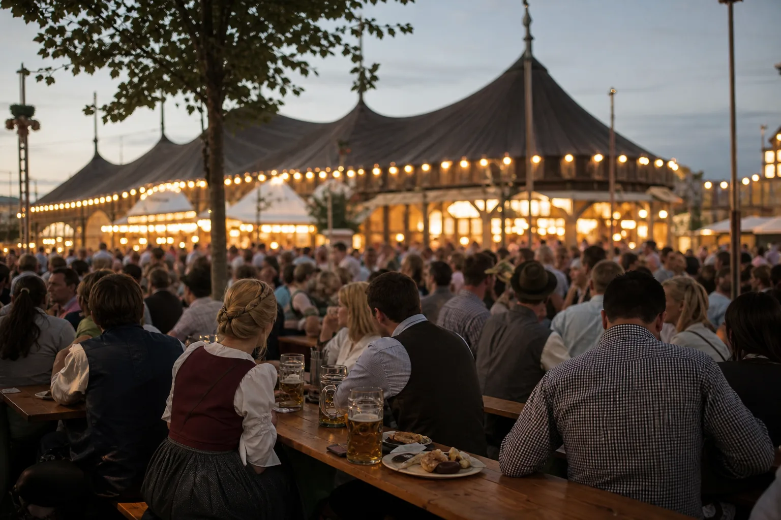 Symbolbild: Ein belebter Biergarten auf einem Volksfest steht für die Rekordbilanz des Oktoberfests.