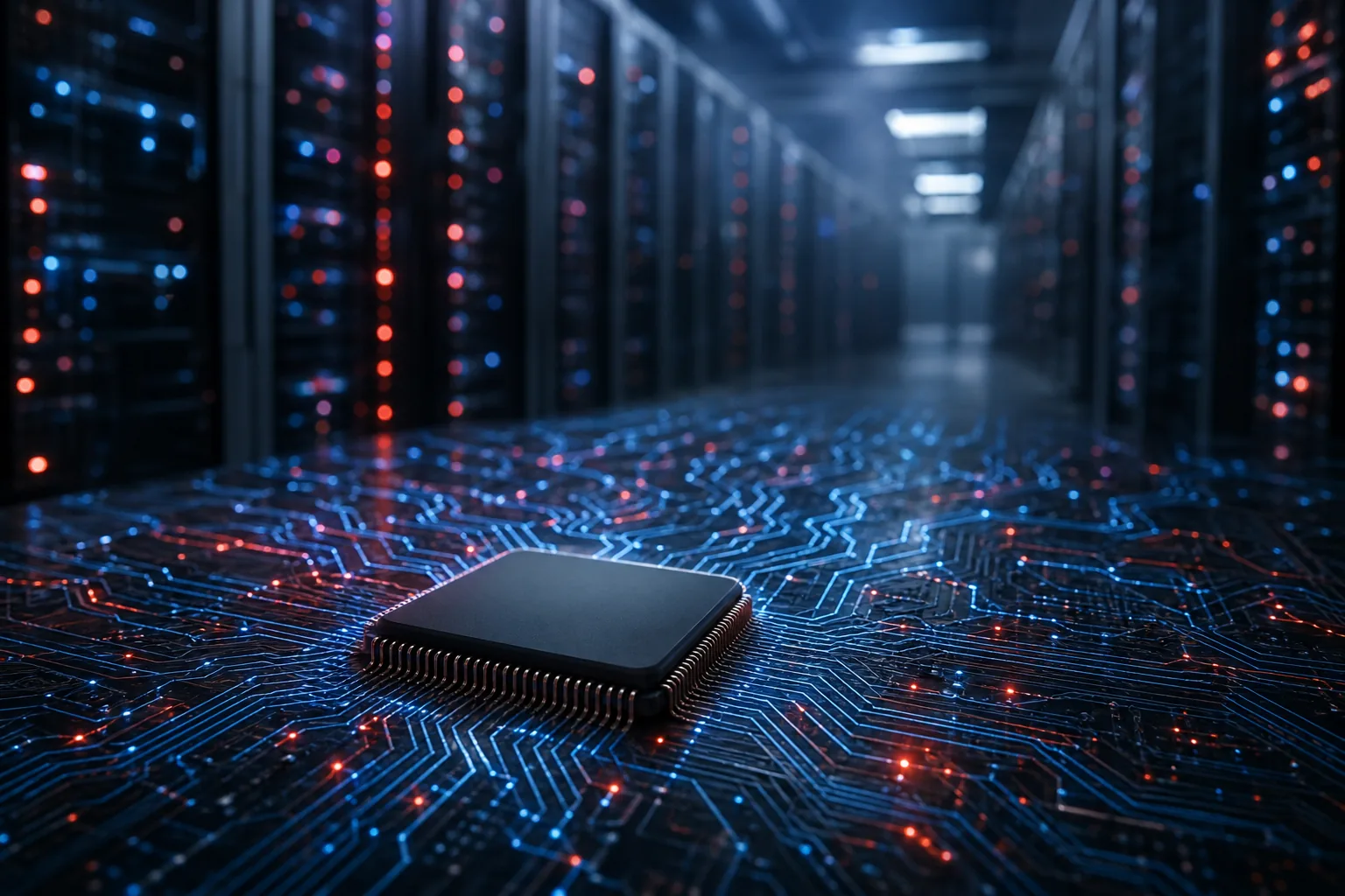 Symbolbild: Ein abstrakter KI-Chip steht für den Wettlauf um Rechenleistung und Kontrolle in der künstlichen Intelligenz.