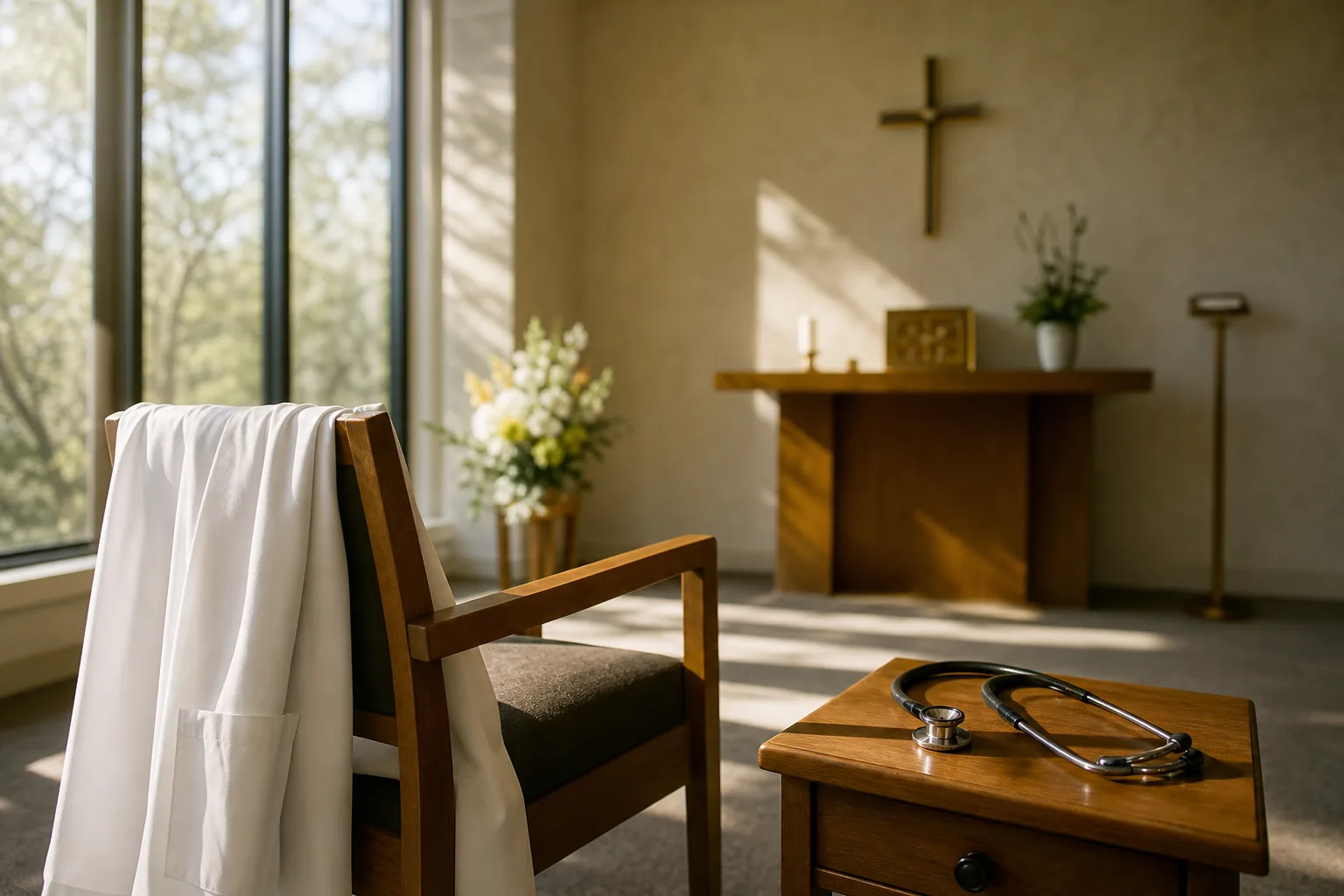 Symbolbild: Eine stille Krankenhauskapelle verweist auf den Klinikaufenthalt des Papstes nach seiner Lungenoperation.