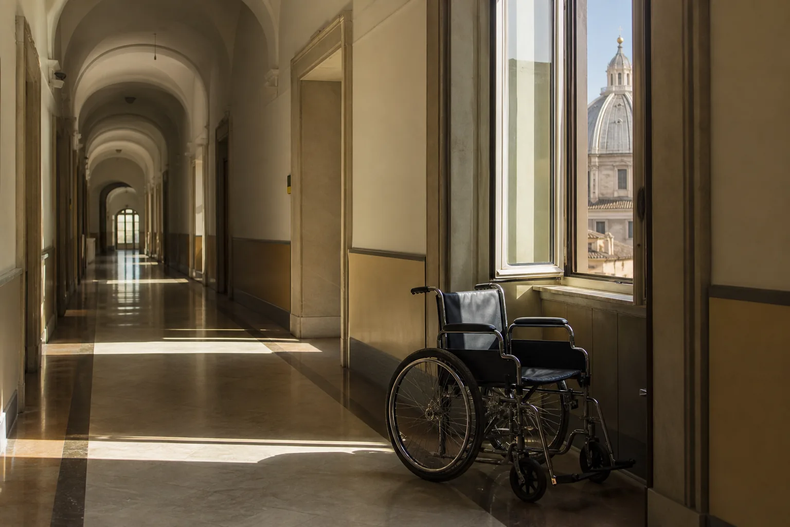 Symbolbild: Ein ruhiger Krankenhausflur steht für die Entlassung von Papst Leo XIV. nach seiner Lungenoperation.