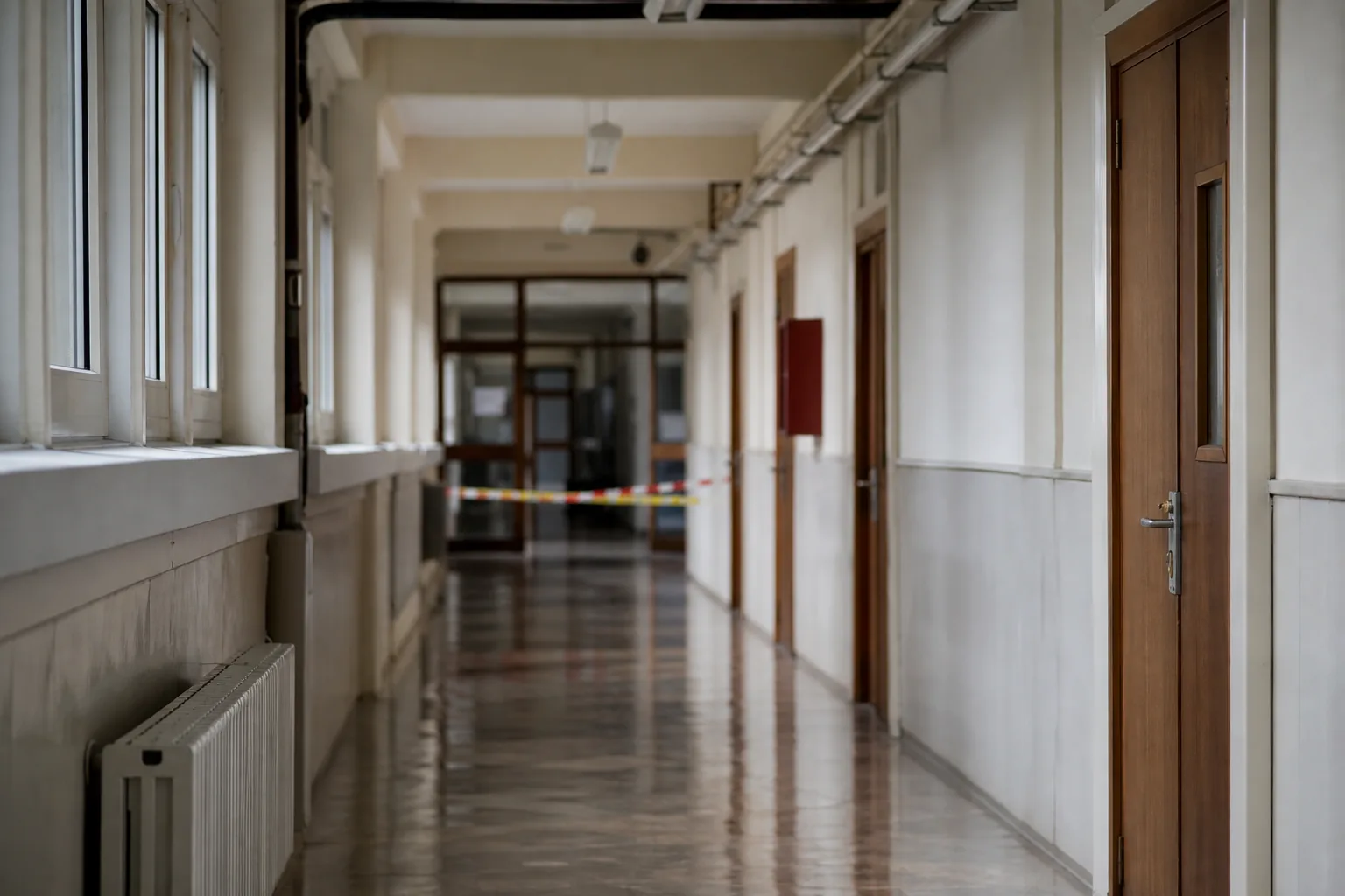 Symbolbild: Ein leerer Schulflur steht für die verschärfte Sicherheitslage an Schulen in Polen.