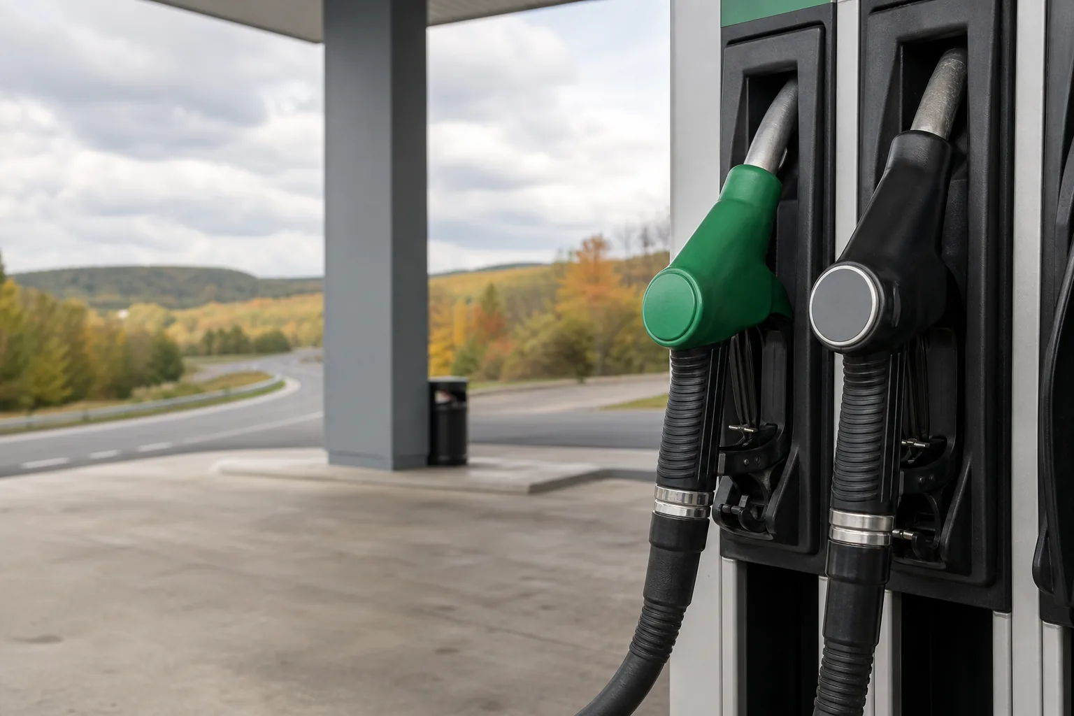 Symbolbild: Eine Zapfpistole an einer neutralen Tankstelle steht für sinkende Kraftstoffpreise.