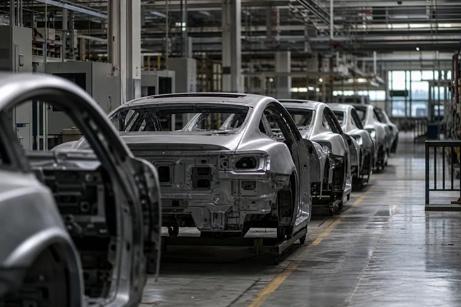 Symbolbild: Eine leere Montagelinie steht für den Umbau der Strategie in der Autoindustrie.