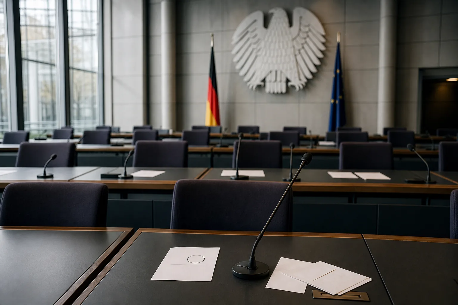 Symbolbild: Ein leerer Ausschusssaal steht für die Debatte über parlamentarische Ämter und den Umgang mit der AfD.