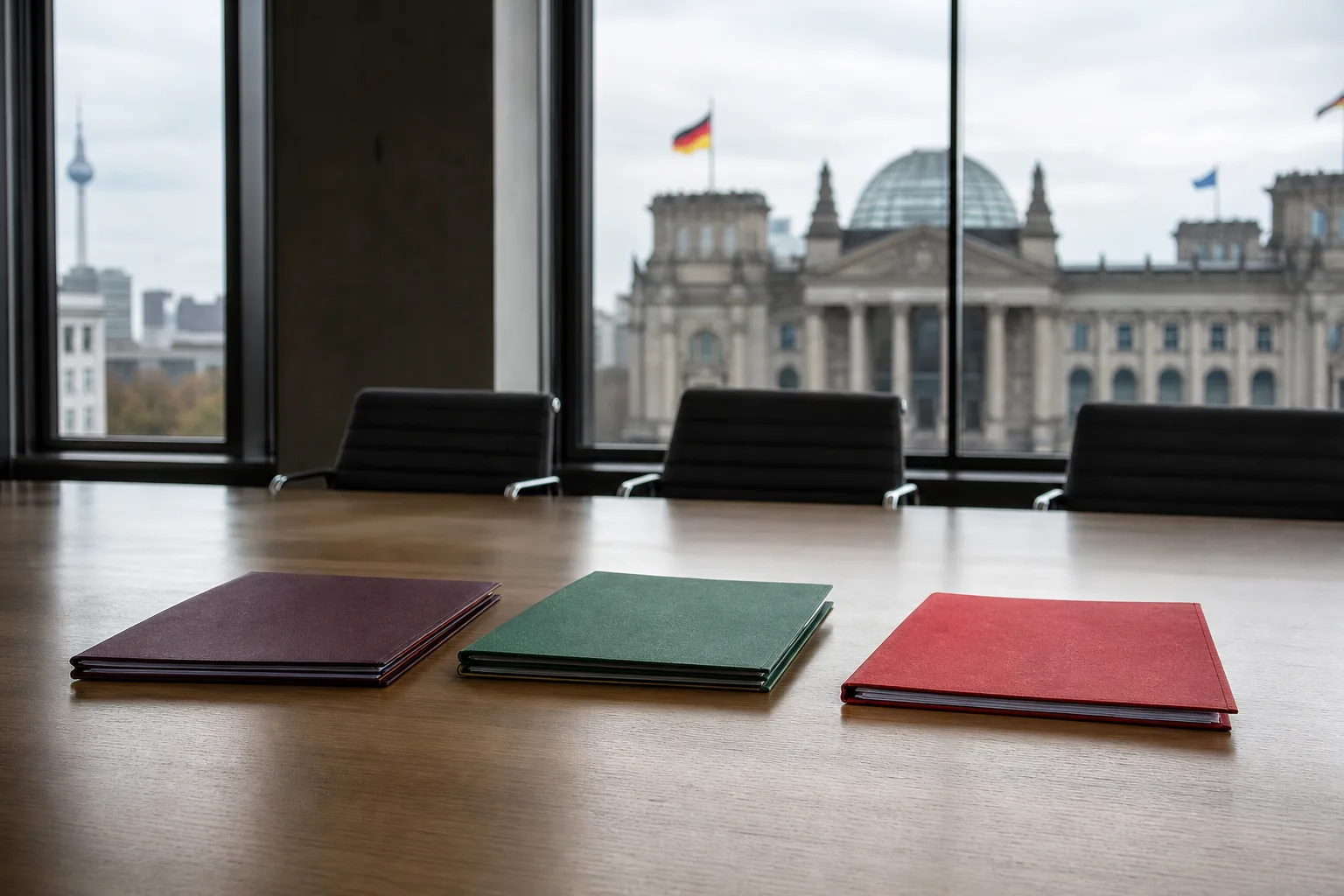 Symbolbild: Ein Verhandlungstisch steht für die nächste Phase der Regierungsbildung in Berlin.
