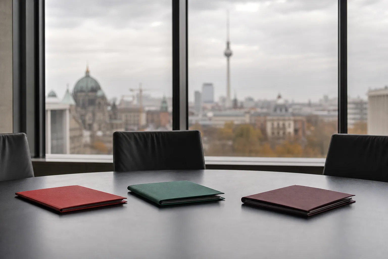 Symbolbild: Ein leerer Verhandlungsraum steht für die unterbrochenen und nun geplanten Sondierungen in Berlin.