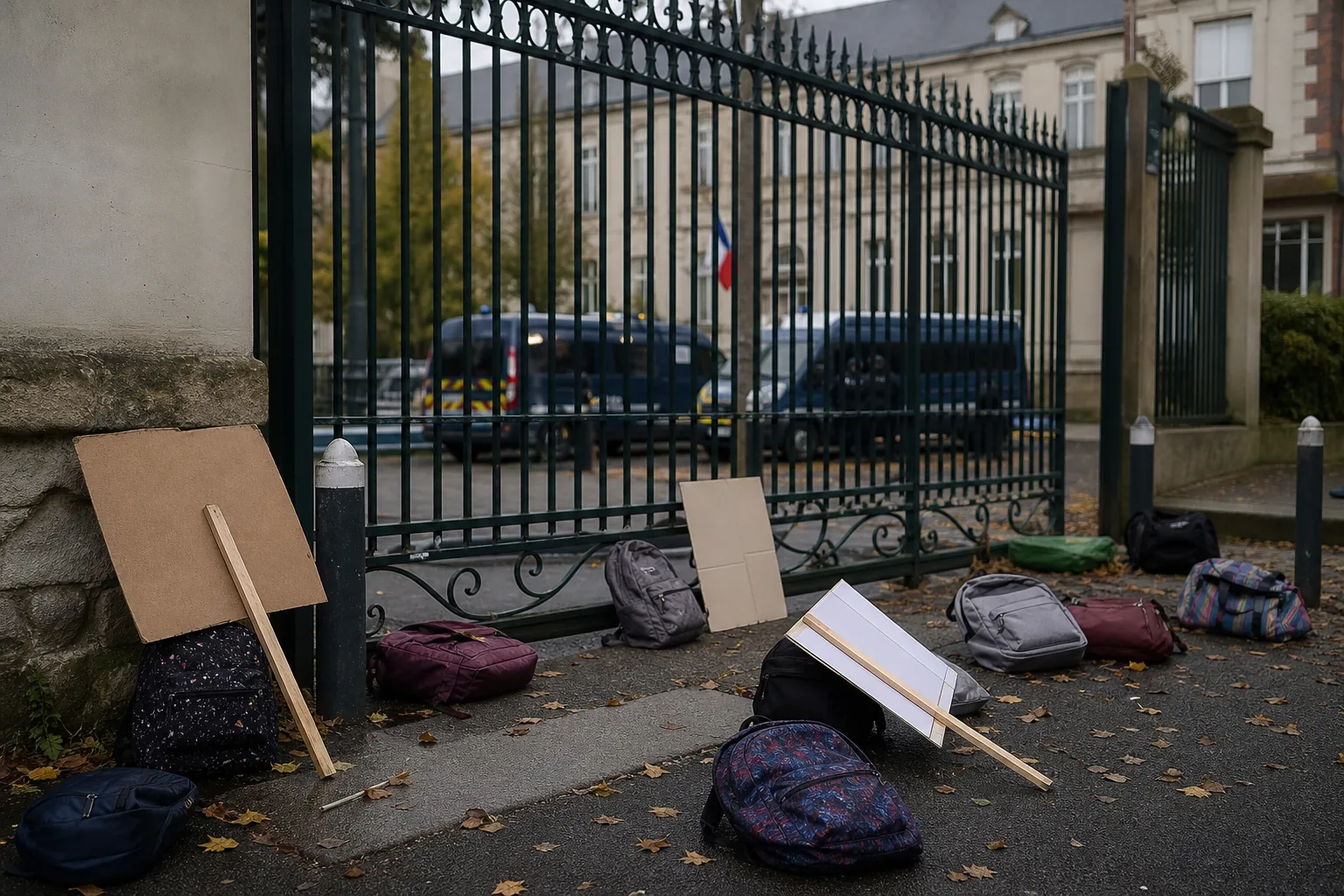 Symbolbild: Ein abgesperrter Schuleingang steht für die angespannten Proteste in Frankreich.