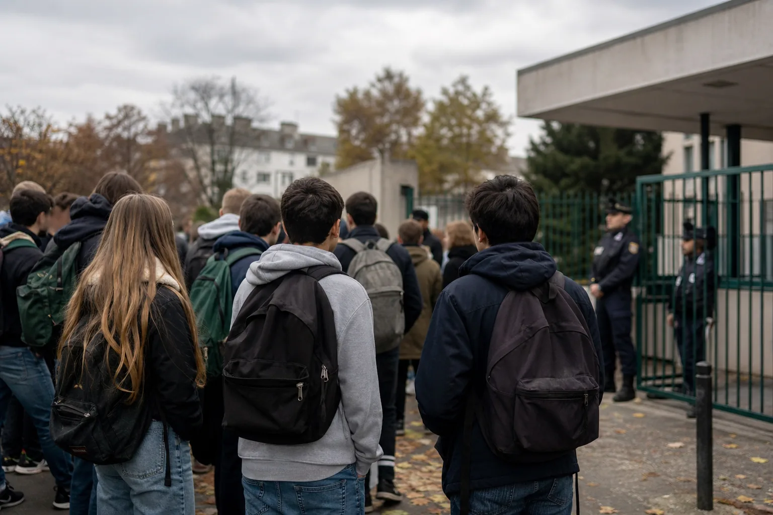 Symbolbild: Schülerinnen und Schüler protestieren vor einem Schulgebäude gegen schlechte Lernbedingungen.