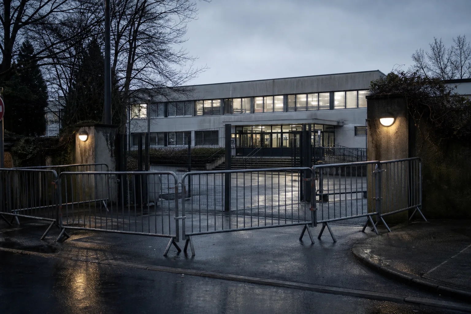 Symbolbild: Ein abgesperrter Schuleingang steht für die angespannte Lage während der Schülerproteste in Frankreich.