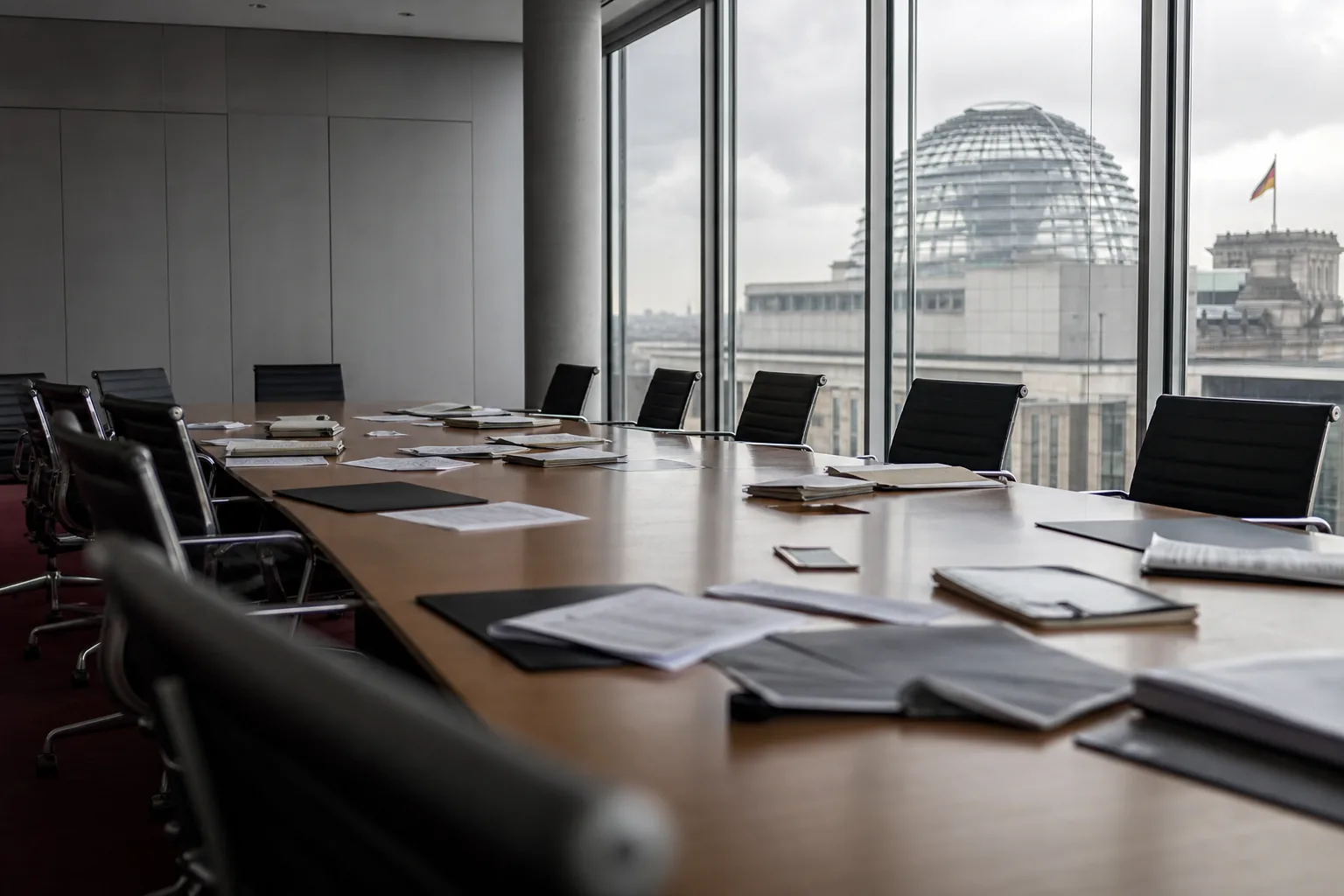Symbolbild: Ein leerer Sitzungssaal steht für den angespannten Zustand der Regierungskoalition.
